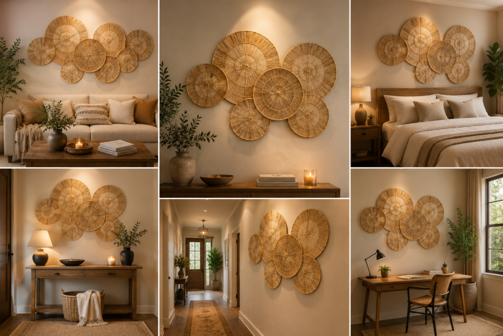 Natural jute wall decor collage for cozy home interiors